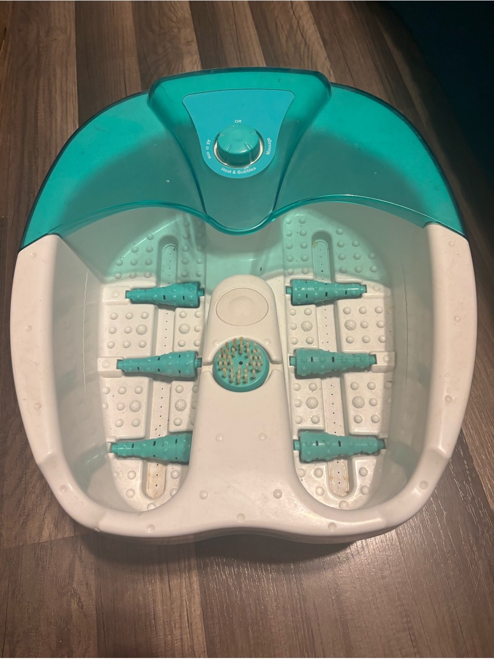Soothing Teal and White Foot Spa with Removable Rollers